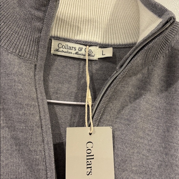 NEW Collars & Co Mens Australian Merino Wool Quarter Zip Sweater Large - Picture 2 of 7